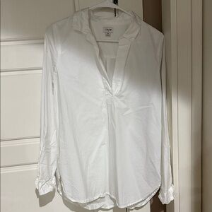 J. Crew White Long-Sleeve Popover Button-Down Shirt